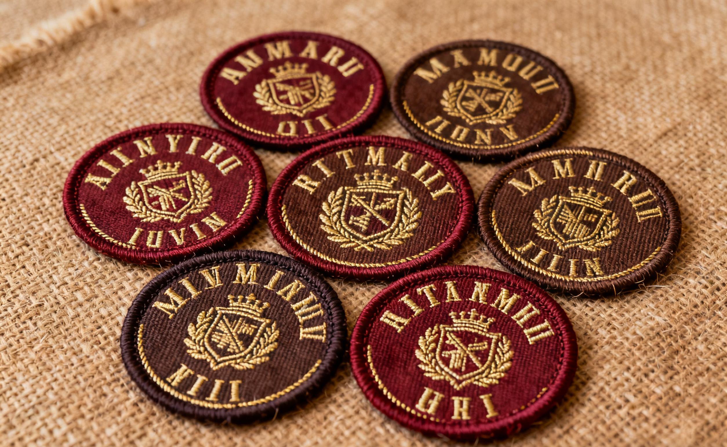 Vintage woven labels with classic typography and color